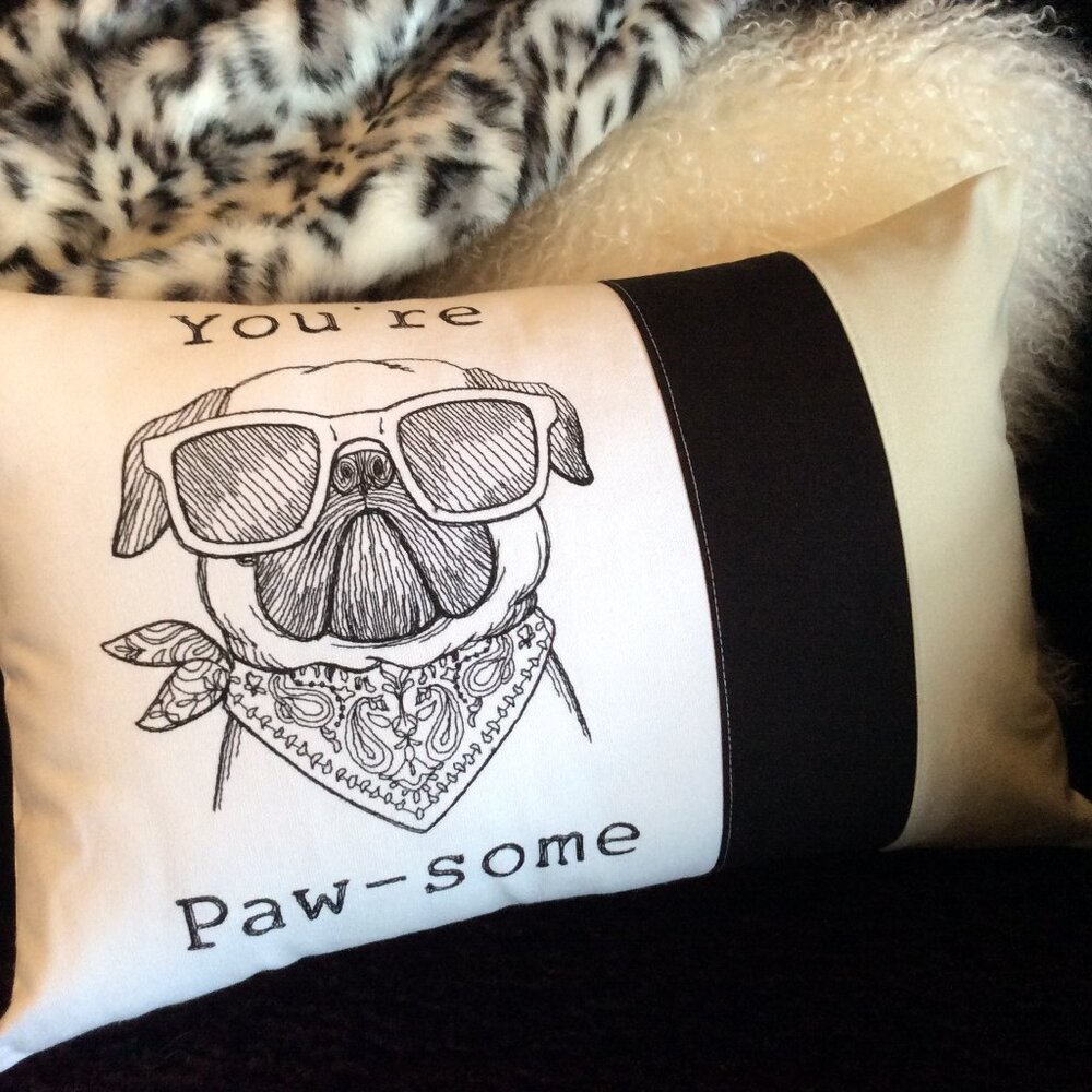 Pug Accent Pillow Custom Embroidered Gift Pillow Cover & Insert, Dog Embroidery
